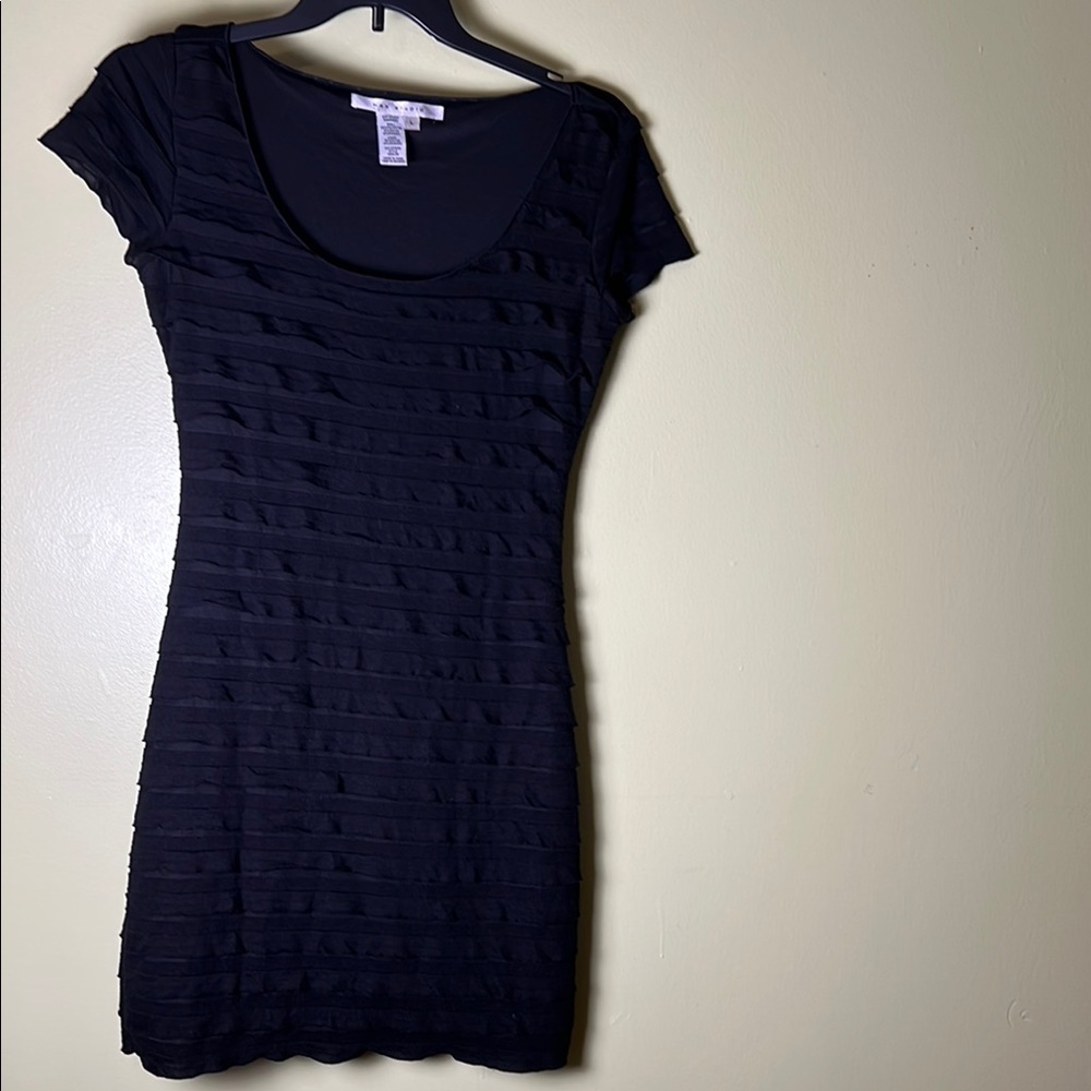 Max studio Black Textured Short Sleeve career , professional, working Dress